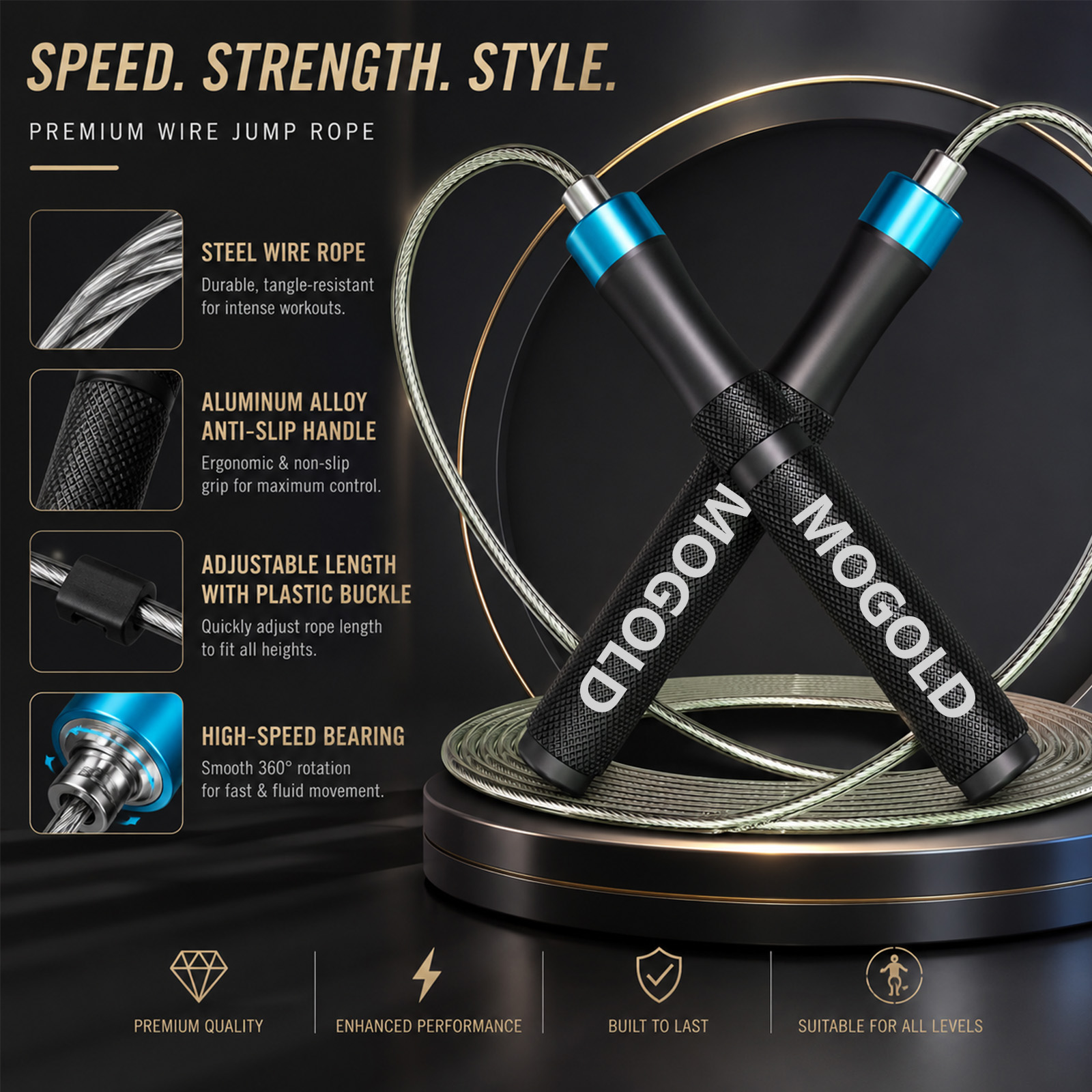 Jump Rope Speed Bearing - MOGOLD Professioneel snelheidsspringtouw met metalen handgrepen,